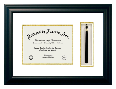Southwest Texas State University Diploma with Tassel Box Frame in Satin Black with White & Gold Mats for document: 8 1/2"h x 11"w  