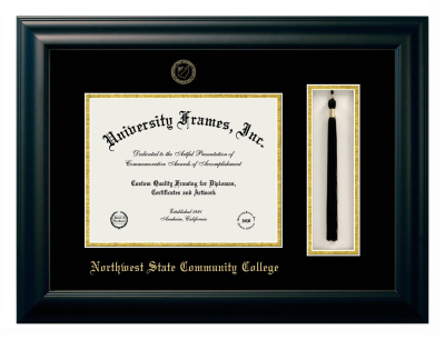 Northwest State Community College Diploma with Tassel Box Frame in Satin Black with Black & Gold Mats for document: 8 1/2"h x 11"w  