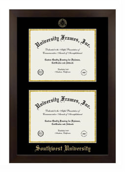 Southwest University Double Diploma Frame in Manhattan Espresso with Black & Gold Mats for document: 8 1/2"h x 11"w  , document: 8 1/2"h x 11"w  