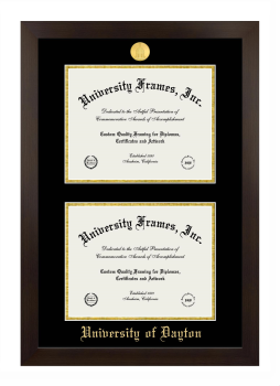 University of Dayton Double Diploma Frame in Manhattan Espresso with Black & Gold Mats for document: 8 1/2"h x 11"w  , document: 8 1/2"h x 11"w  