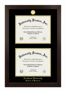 Northwest University School of Business Double Diploma Frame in Manhattan Espresso with Black & Gold Mats for document: 8 1/2"h x 11"w  , document: 8 1/2"h x 11"w  
