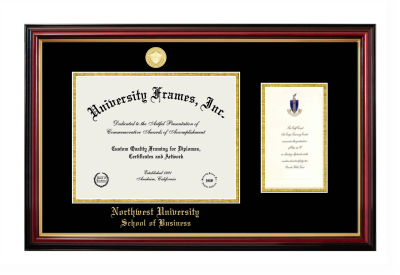 Northwest University School of Business Diploma with Announcement Frame in Petite Mahogany with Gold Trim with Black & Gold Mats for document: 8 1/2"h x 11"w  , diploma: 7"h x 4"w  