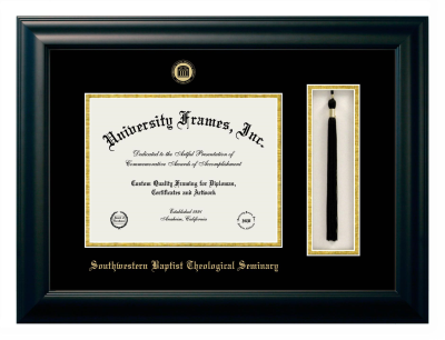 Southwestern Baptist Theological Seminary Diploma with Tassel Box Frame in Satin Black with Black & Gold Mats for document: 8 1/2"h x 11"w  