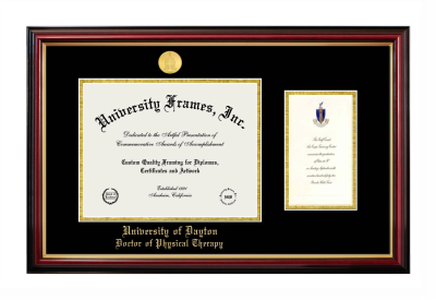 University of Dayton Doctor of Physical Therapy Diploma with Announcement Frame in Petite Mahogany with Gold Trim with Black & Gold Mats for document: 8 1/2"h x 11"w  , diploma: 7"h x 4"w  