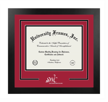 Southwestern College Logo Mat Frame in Manhattan Black with Crimson & Black Mats for document: 8 1/2"h x 11"w  