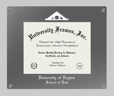 University of Dayton School of Law Lucent Clear-over-Smoke Frame in Lucent Smoke Moulding with Lucent Smoke Mat for document: 8 1/2"h x 11"w  