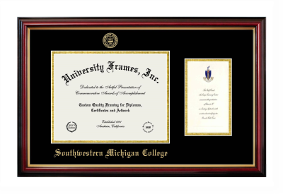 Southwestern Michigan College Diploma with Announcement Frame in Petite Mahogany with Gold Trim with Black & Gold Mats for document: 8 1/2"h x 11"w  , diploma: 7"h x 4"w  
