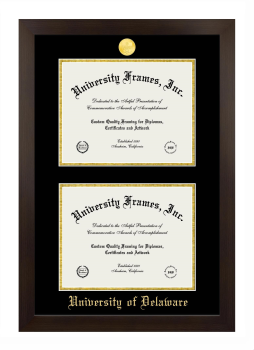 University of Delaware Double Diploma Frame in Manhattan Espresso with Black & Gold Mats for document: 8 1/2"h x 11"w  , document: 8 1/2"h x 11"w  