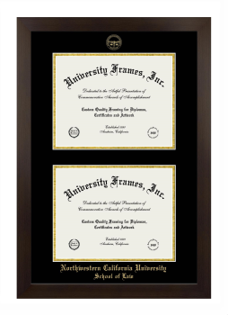 Northwestern California University School of Law Double Diploma Frame in Manhattan Espresso with Black & Gold Mats for document: 8 1/2"h x 11"w  , document: 8 1/2"h x 11"w  