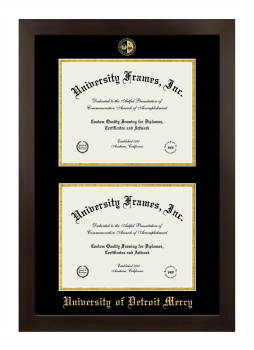 University of Detroit Mercy Double Diploma Frame in Manhattan Espresso with Black & Gold Mats for document: 8 1/2"h x 11"w  , document: 8 1/2"h x 11"w  