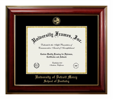 University of Detroit Mercy School of Dentistry Diploma Frame in Classic Mahogany with Gold Trim with Black & Gold Mats for document: 8 1/2"h x 11"w  