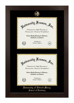 University of Detroit Mercy School of Dentistry Double Diploma Frame in Manhattan Espresso with Black & Gold Mats for document: 8 1/2"h x 11"w  , document: 8 1/2"h x 11"w  