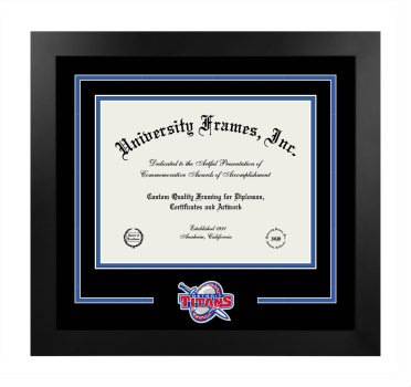 University of Detroit Mercy School of Law Logo Mat Frame in Manhattan Black with Black & Royal Blue Mats for document: 8 1/2"h x 11"w  
