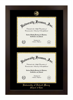 University of Detroit Mercy School of Law Double Diploma Frame in Manhattan Espresso with Black & Gold Mats for document: 8 1/2"h x 11"w  , document: 8 1/2"h x 11"w  