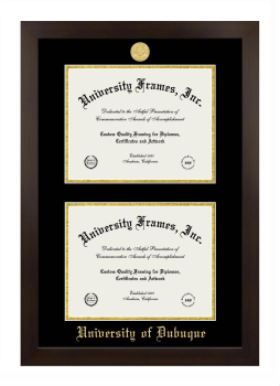 University of Dubuque Double Diploma Frame in Manhattan Espresso with Black & Gold Mats for document: 8 1/2"h x 11"w  , document: 8 1/2"h x 11"w  