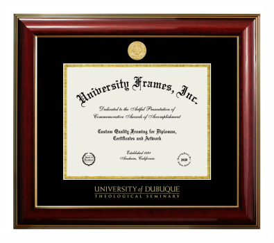 University of Dubuque Theological Seminary Diploma Frame in Classic Mahogany with Gold Trim with Black & Gold Mats for document: 8 1/2"h x 11"w  