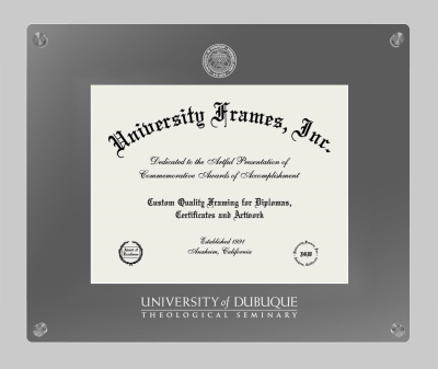 University of Dubuque Theological Seminary Lucent Clear-over-Smoke Frame in Lucent Smoke Moulding with Lucent Smoke Mat for document: 8 1/2"h x 11"w  
