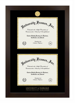 University of Dubuque Theological Seminary Double Diploma Frame in Manhattan Espresso with Black & Gold Mats for document: 8 1/2"h x 11"w  , document: 8 1/2"h x 11"w  