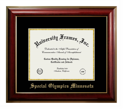 Special Olympics Minnesota Diploma Frame in Classic Mahogany with Gold Trim with Black & Gold Mats for document: 8 1/2"h x 11"w  