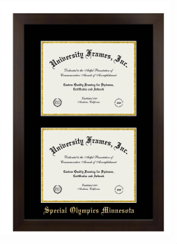 Special Olympics Minnesota Double Diploma Frame in Manhattan Espresso with Black & Gold Mats for document: 8 1/2"h x 11"w  , document: 8 1/2"h x 11"w  