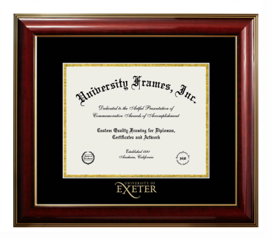 University of Exeter Diploma Frame in Classic Mahogany with Gold Trim with Black & Gold Mats for document: 8 1/2"h x 11"w  