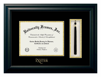 University of Exeter Diploma with Tassel Box Frame in Satin Black with Black & Gold Mats for document: 8 1/2"h x 11"w  