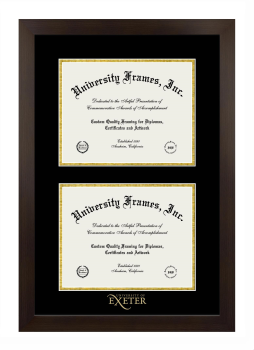University of Exeter Double Diploma Frame in Manhattan Espresso with Black & Gold Mats for document: 8 1/2"h x 11"w  , document: 8 1/2"h x 11"w  