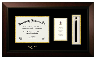 University of Exeter Diploma with Announcement & Tassel Box Frame in Legacy Black Cherry with Black & Gold Mats for document: 8 1/2"h x 11"w  , diploma: 7"h x 4"w  