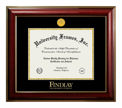 University of Findlay Diploma Frame in Classic Mahogany with Gold Trim with Black & Gold Mats for document: 8 1/2"h x 11"w  