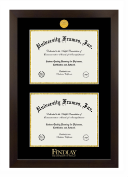 University of Findlay Double Diploma Frame in Manhattan Espresso with Black & Gold Mats for document: 8 1/2"h x 11"w  , document: 8 1/2"h x 11"w  