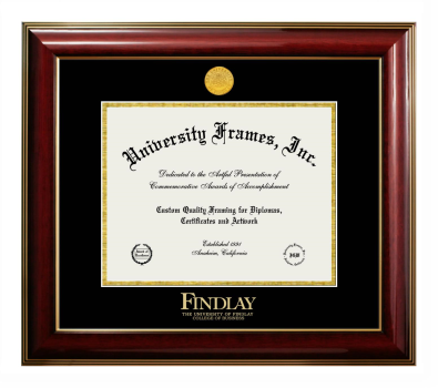 University of Findlay College of Business Diploma Frame in Classic Mahogany with Gold Trim with Black & Gold Mats for document: 8 1/2"h x 11"w  
