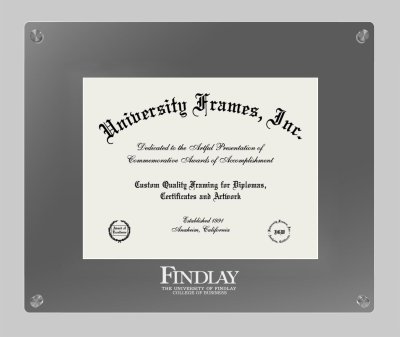 University of Findlay College of Business Lucent Clear-over-Smoke Frame in Lucent Smoke Moulding with Lucent Smoke Mat for document: 8 1/2"h x 11"w  