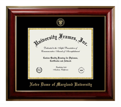Notre Dame of Maryland University Diploma Frame in Classic Mahogany with Gold Trim with Black & Gold Mats for document: 8 1/2"h x 11"w  