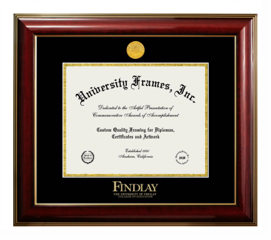University of Findlay College of Education Diploma Frame in Classic Mahogany with Gold Trim with Black & Gold Mats for document: 8 1/2"h x 11"w  
