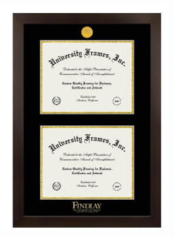 University of Findlay College of Education Double Diploma Frame in Manhattan Espresso with Black & Gold Mats for document: 8 1/2"h x 11"w  , document: 8 1/2"h x 11"w  