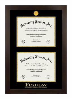 University of Findlay College of Health Professions Double Diploma Frame in Manhattan Espresso with Black & Gold Mats for document: 8 1/2"h x 11"w  , document: 8 1/2"h x 11"w  