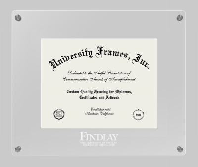 University of Findlay College of Liberal Arts Lucent Clear-over-Clear Frame in Lucent Clear Moulding with Lucent Clear Mat for document: 8 1/2"h x 11"w  