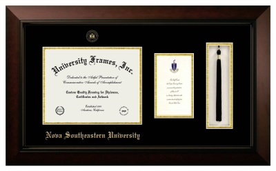 Nova Southeastern University Diploma with Announcement & Tassel Box Frame in Legacy Black Cherry with Black & Gold Mats for document: 8 1/2"h x 11"w  , diploma: 7"h x 4"w  