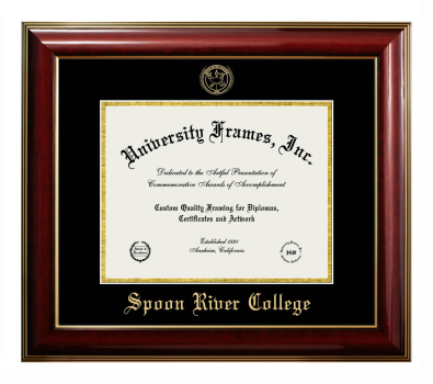 Spoon River College Diploma Frame in Classic Mahogany with Gold Trim with Black & Gold Mats for document: 8 1/2"h x 11"w  