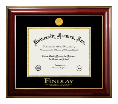 University of Findlay College of Sciences Diploma Frame in Classic Mahogany with Gold Trim with Black & Gold Mats for document: 8 1/2"h x 11"w  