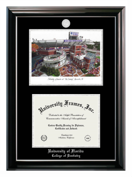 University of Florida College of Dentistry Double Opening with Campus Image (Stacked) Frame in Classic Ebony with Silver Trim with Black & Silver Mats for document: 8 1/2"h x 11"w  
