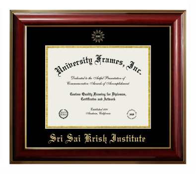 Sri Sai Krish Institute Diploma Frame in Classic Mahogany with Gold Trim with Black & Gold Mats for document: 8 1/2"h x 11"w  