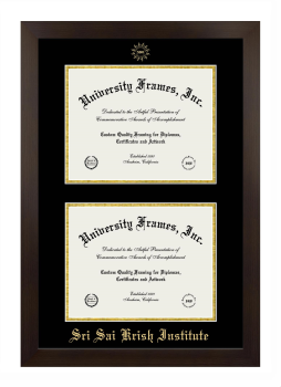 Sri Sai Krish Institute Double Diploma Frame in Manhattan Espresso with Black & Gold Mats for document: 8 1/2"h x 11"w  , document: 8 1/2"h x 11"w  