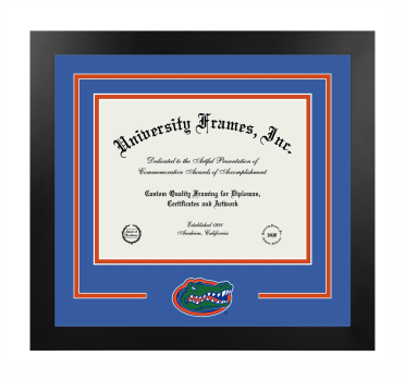 University of Florida College of Health and Human Performance Logo Mat Frame in Manhattan Black with Royal Blue & Orange Mats for document: 8 1/2"h x 11"w  