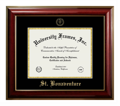 St. Bonaventure University Diploma Frame in Classic Mahogany with Gold Trim with Black & Gold Mats for document: 8 1/2"h x 11"w  
