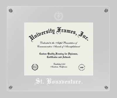 St. Bonaventure University Lucent Clear-over-Clear Frame in Lucent Clear Moulding with Lucent Clear Mat for document: 8 1/2"h x 11"w  