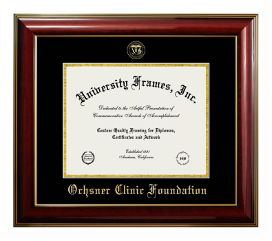 Ochsner Clinic Foundation Diploma Frame in Classic Mahogany with Gold Trim with Black & Gold Mats for document: 8 1/2"h x 11"w  