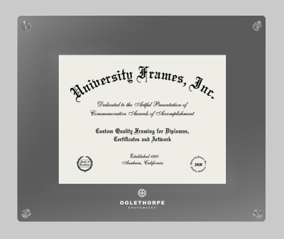 Oglethorpe University Lucent Clear-over-Smoke Frame in Lucent Smoke Moulding with Lucent Smoke Mat for document: 8 1/2"h x 11"w  