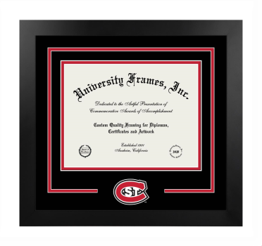St. Cloud State University Logo Mat Frame in Manhattan Black with Black & Red Mats for document: 8 1/2"h x 11"w  