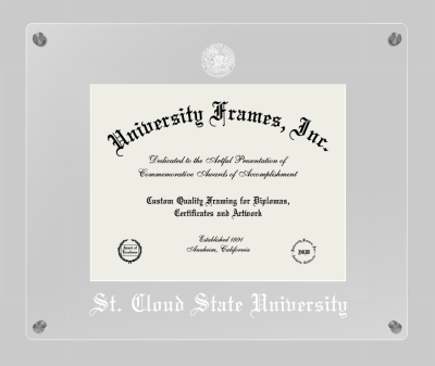 St. Cloud State University Lucent Clear-over-Clear Frame in Lucent Clear Moulding with Lucent Clear Mat for document: 8 1/2"h x 11"w  